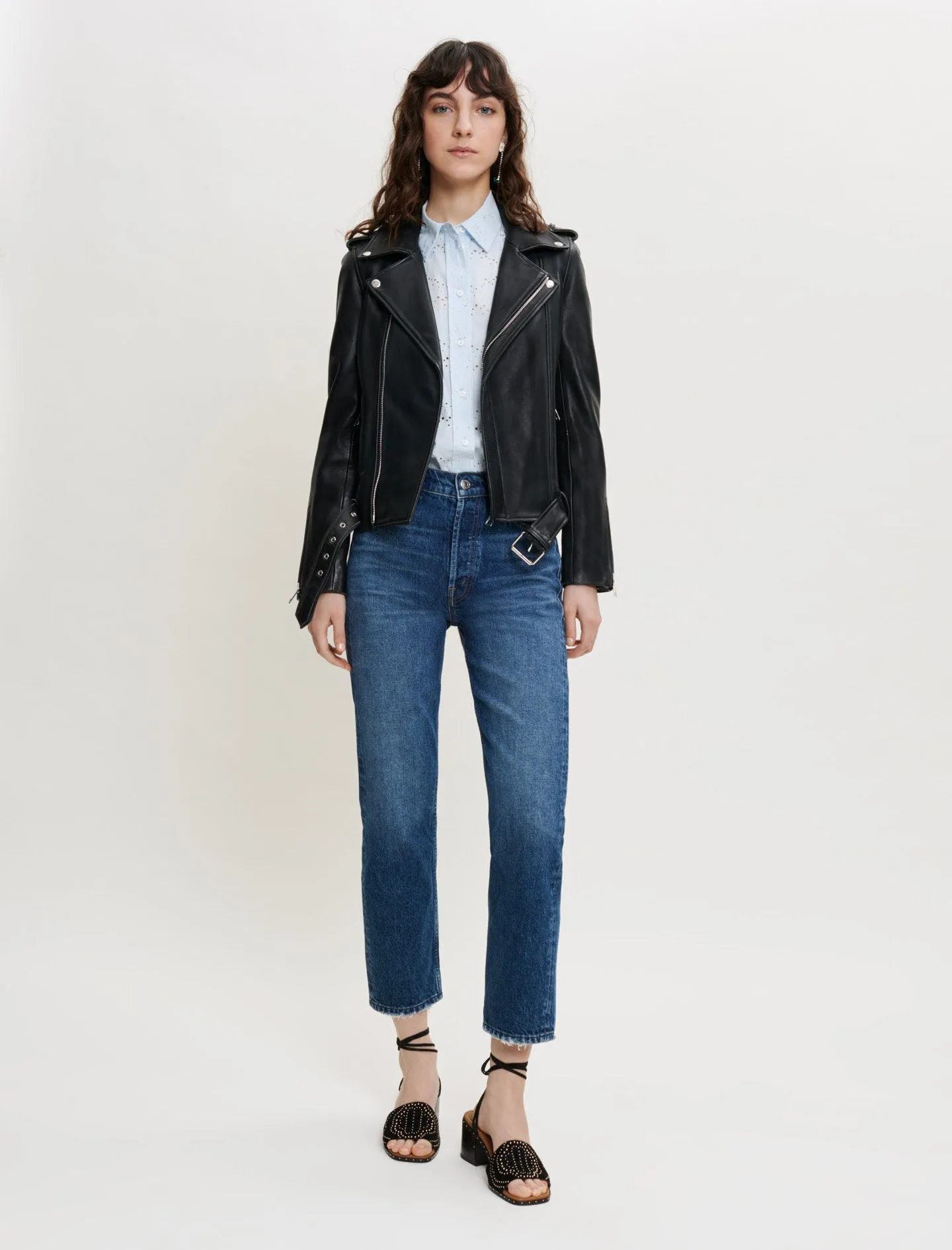 LEATHER BIKER JACKET AND BELT