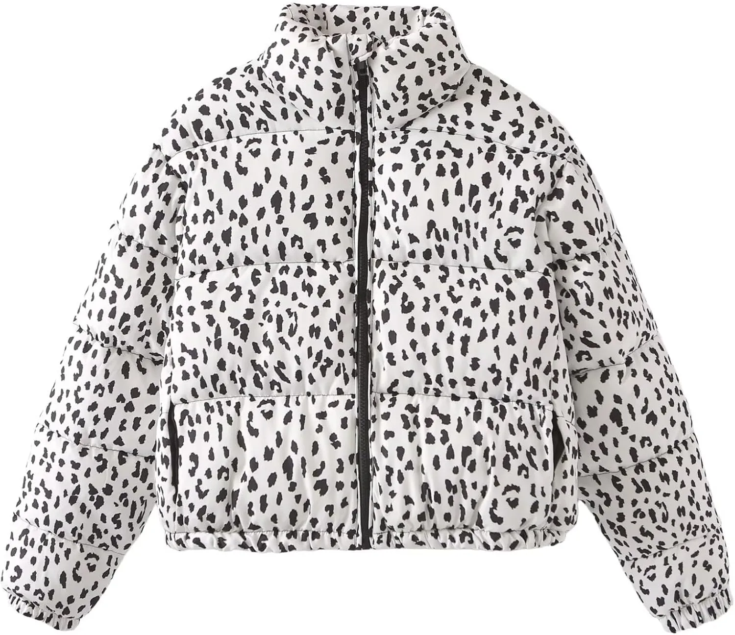 Leopard Print Cropped Puffer Jacket for Women Winter Warm Zip Up Short Down Coat Trendy Comfy Outwear