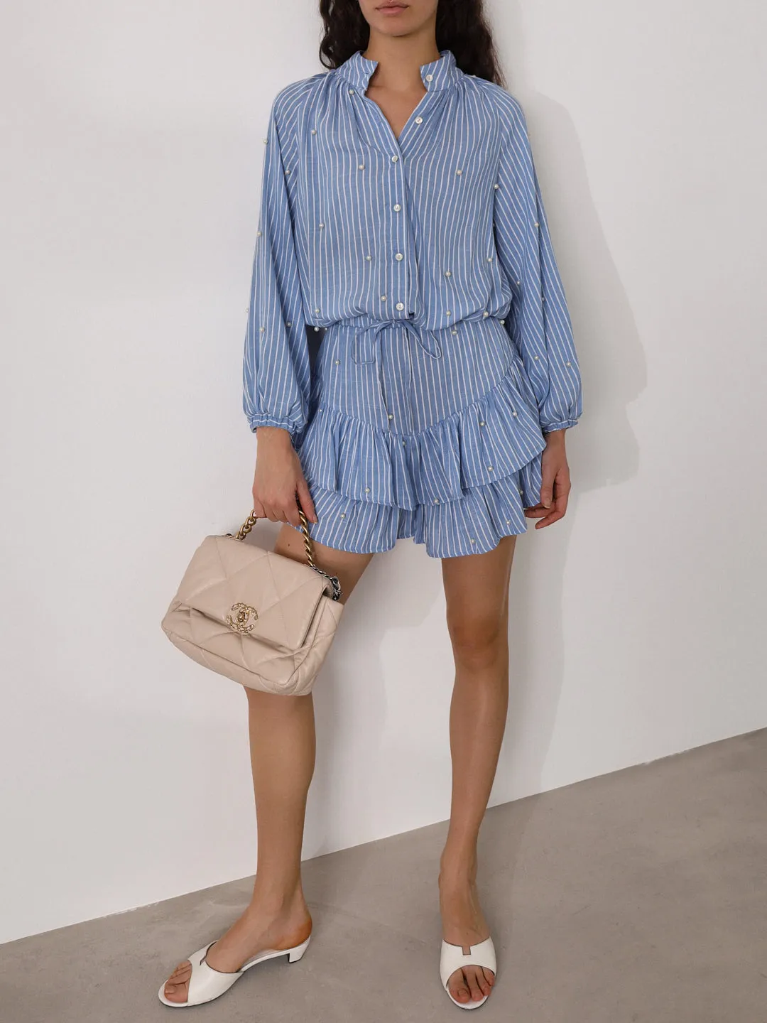Leysa Stripe Skort With Pearls | Blue/White