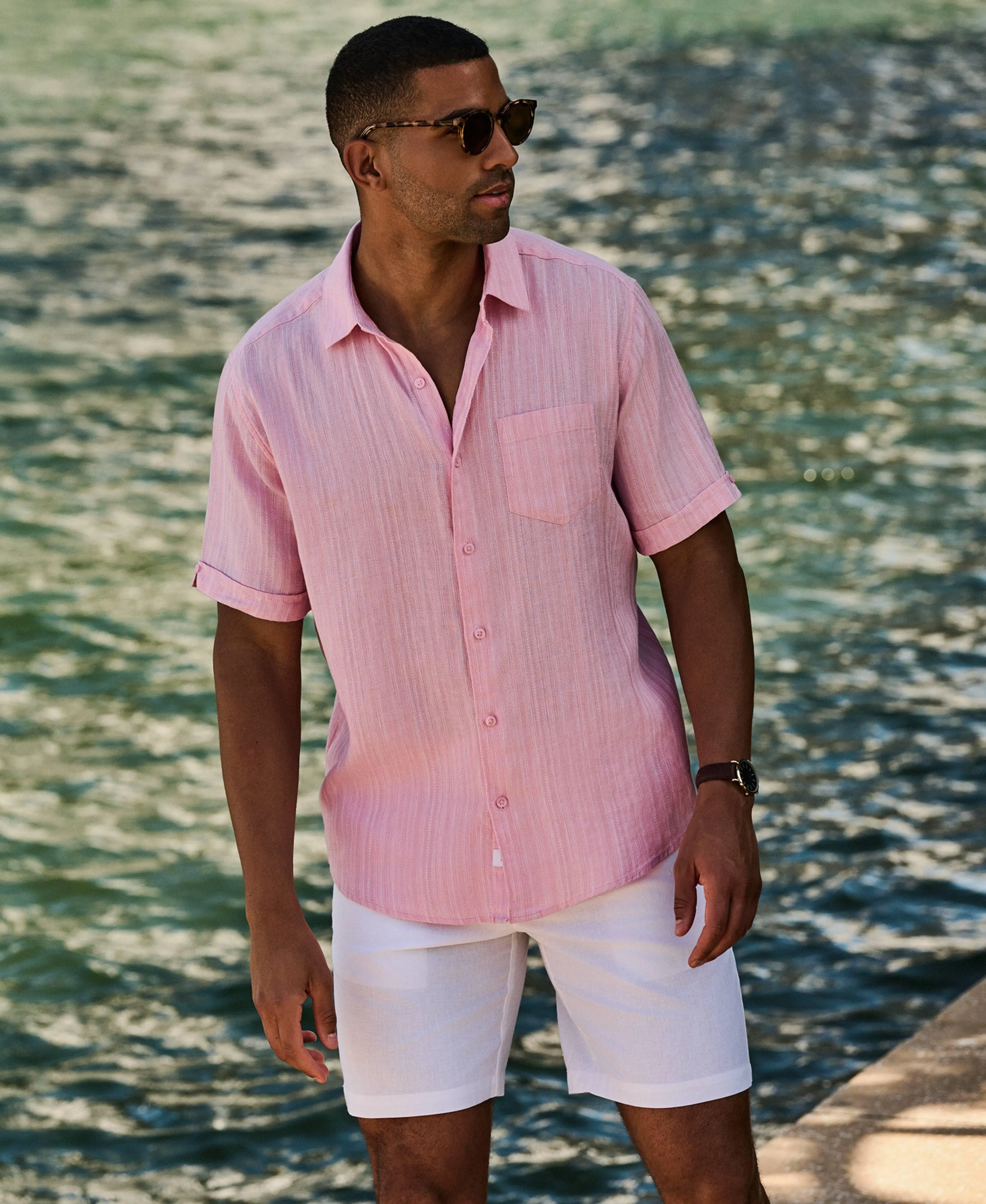 Linen Blend Dobby Stripe Print Shirt