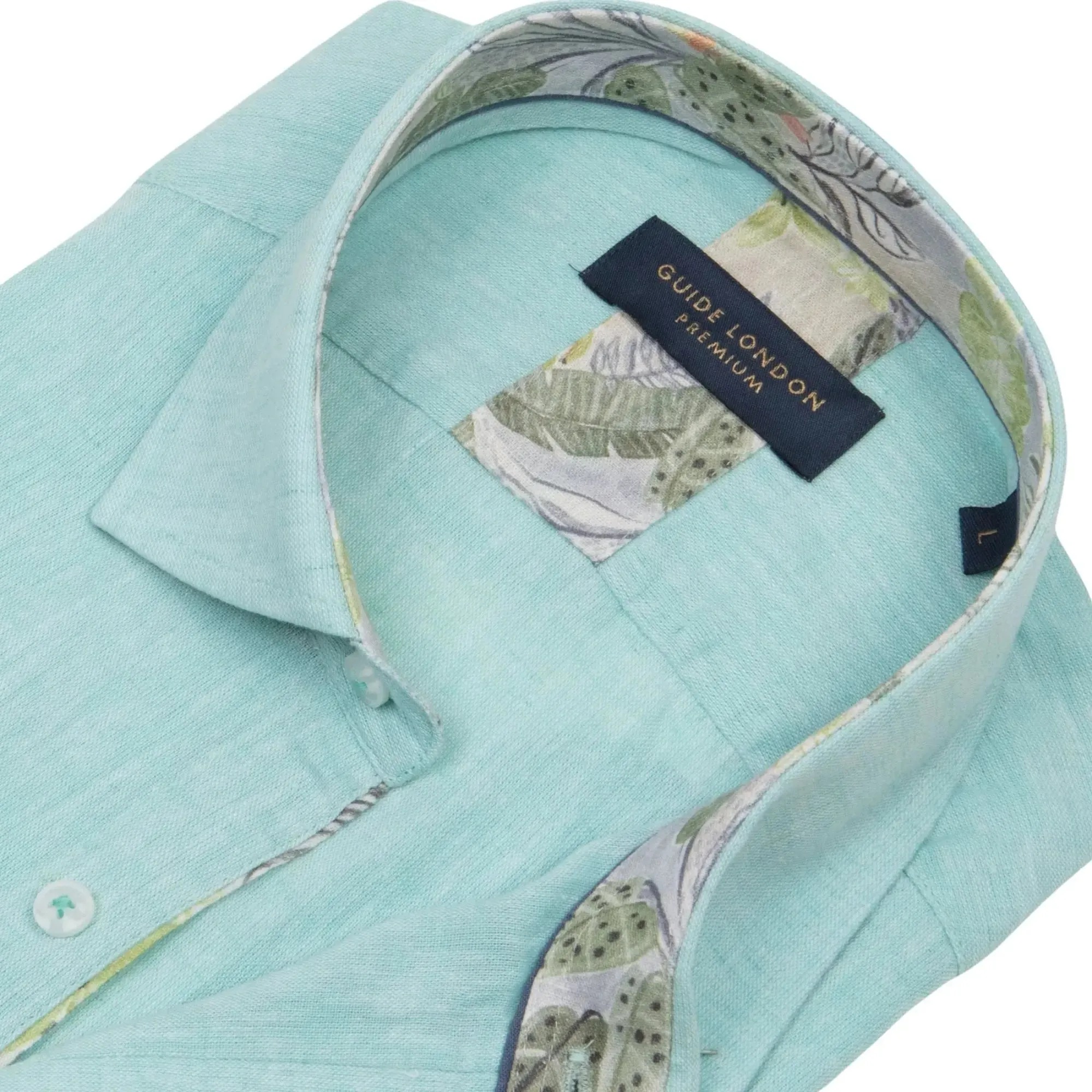 Linen Blend Short Sleeve Shirt - Turquoise