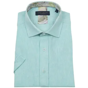 Linen Blend Short Sleeve Shirt - Turquoise