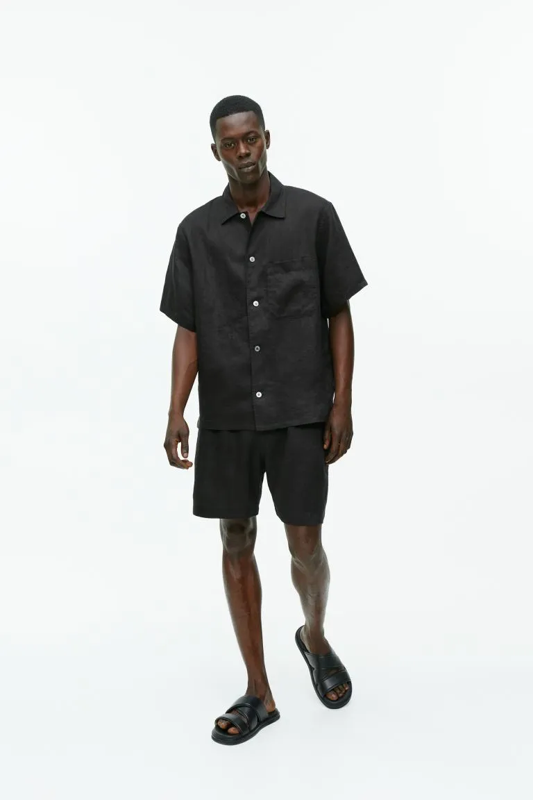 Linen shirt with resort collar ARKET