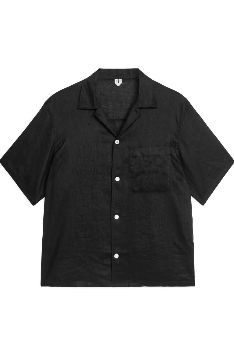 Linen shirt with resort collar ARKET