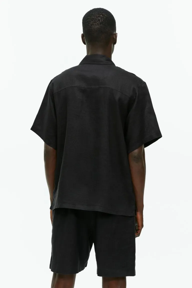 Linen shirt with resort collar ARKET