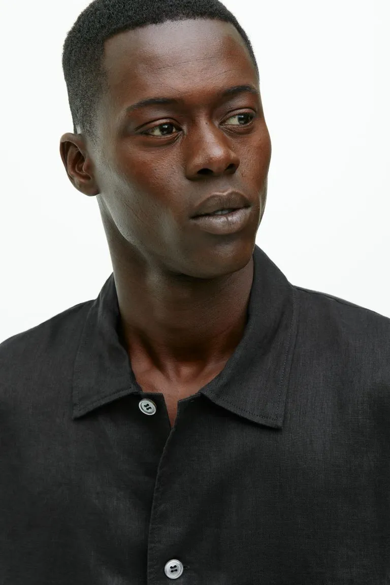 Linen shirt with resort collar ARKET