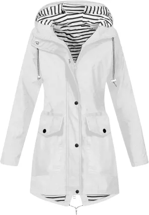 Lmdudan Rain Jacket for Women Lightweight Long Hooded Raincoat Waterproof Outdoor Travel Hiking Windbreaker Coats with Pocket