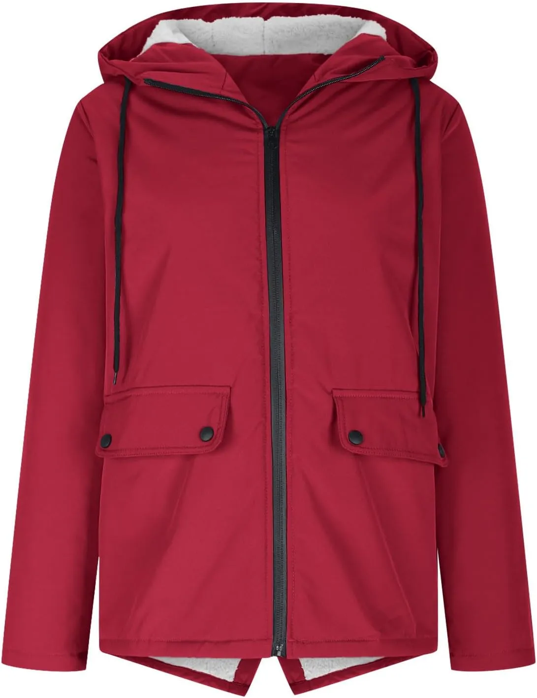 Lmdudan Rain Jacket for Womens Waterproof with Hood Fleece Solid Color Lined Raincoat Lightweight Outdoor Windbreaker Jackets