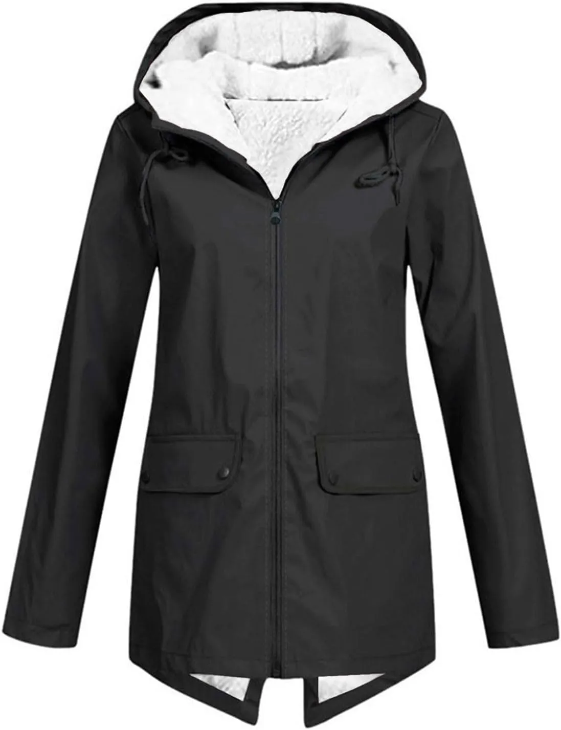 Lmdudan Rain Jacket for Womens Waterproof with Hood Fleece Solid Color Lined Raincoat Lightweight Outdoor Windbreaker Jackets