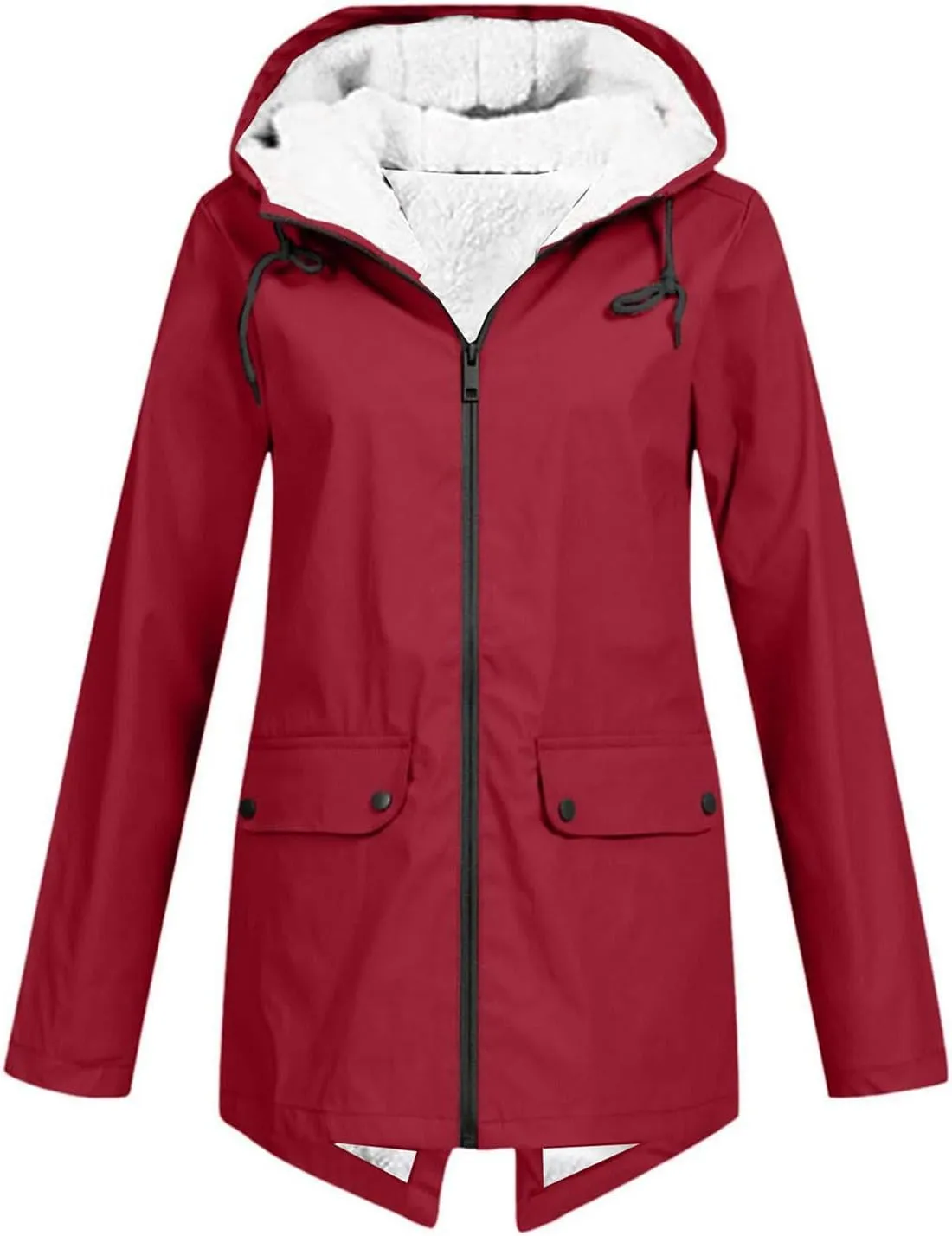 Lmdudan Rain Jacket for Womens Waterproof with Hood Fleece Solid Color Lined Raincoat Lightweight Outdoor Windbreaker Jackets