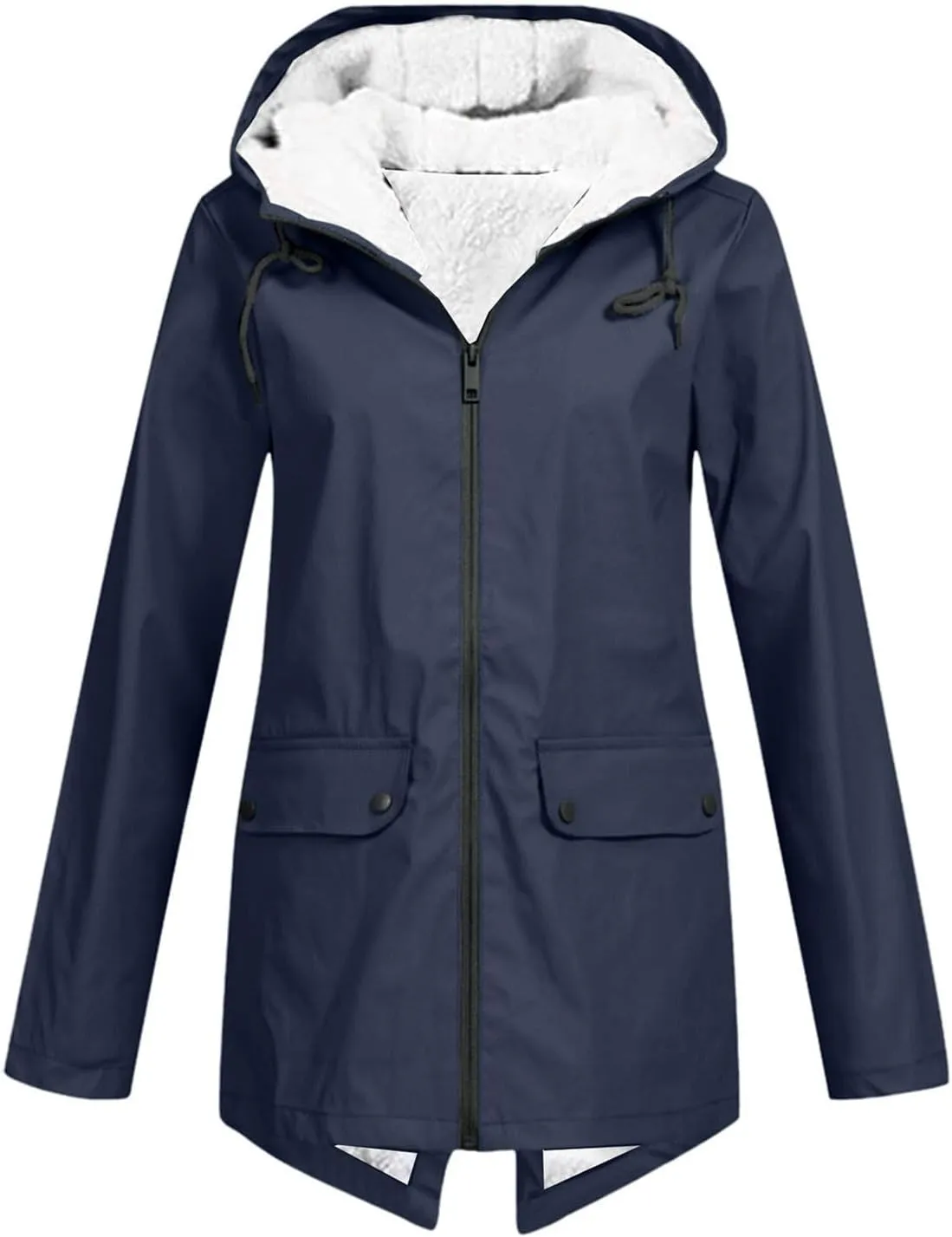 Lmdudan Rain Jacket for Womens Waterproof with Hood Fleece Solid Color Lined Raincoat Lightweight Outdoor Windbreaker Jackets