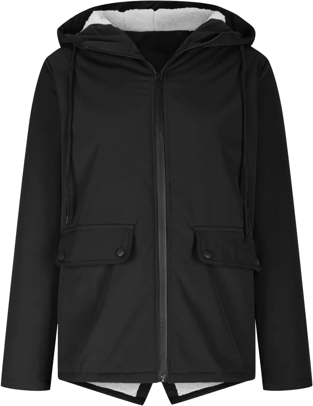 Lmdudan Rain Jacket for Womens Waterproof with Hood Fleece Solid Color Lined Raincoat Lightweight Outdoor Windbreaker Jackets