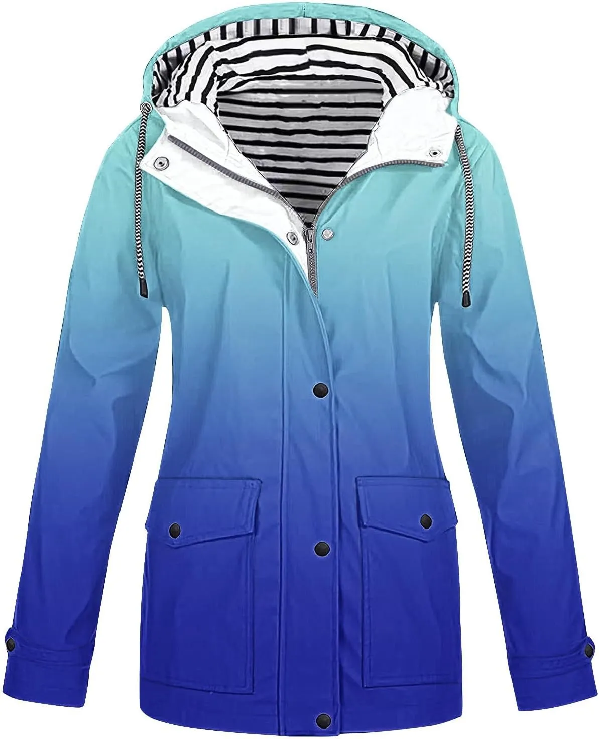 Lmdudan Women Rain Jacket with Hood Gradient Waterproof Lightweight Raincoat Zip Up Travel Hiking Windbreaker Outdoor Coats