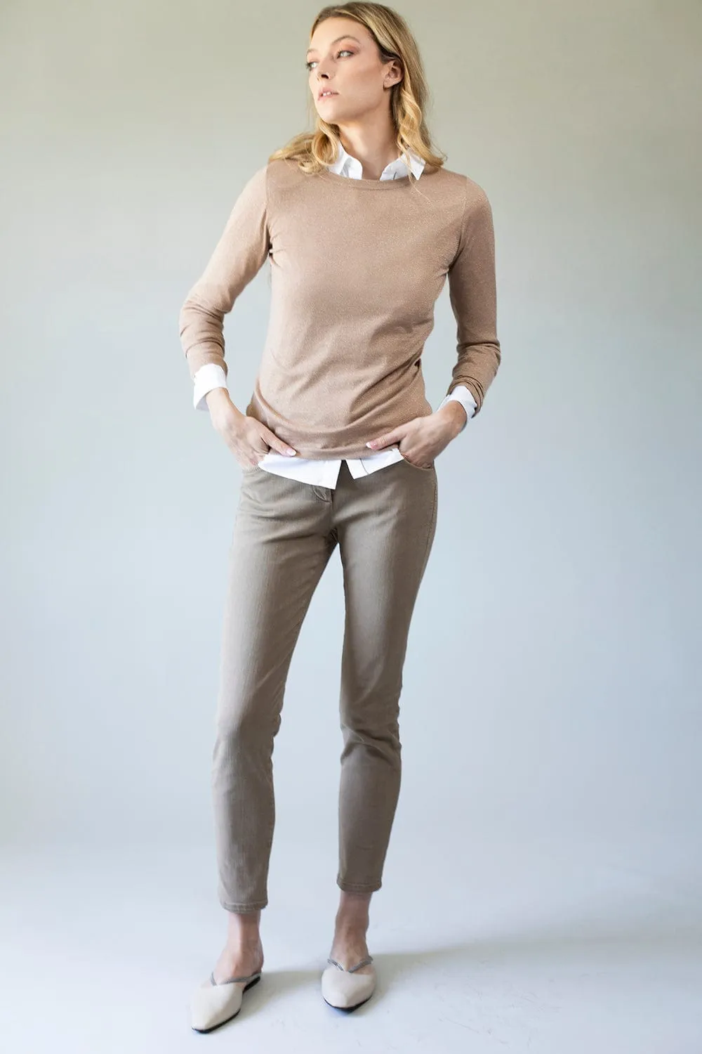 Long Sleeve Crewneck Lurex Tee