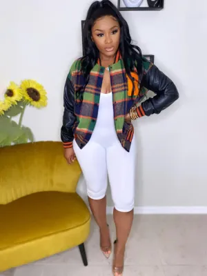 Long Sleeve Plaid Print Baseball Jackets
