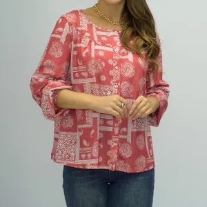 Long-Sleeve Scoop Neck Paisley Print Tee CA1050