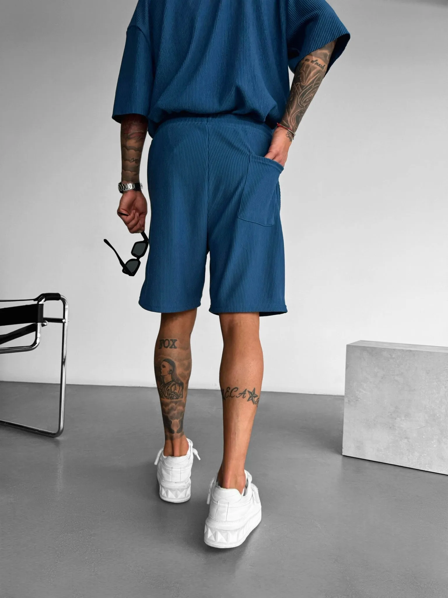 Loose Fit Cord Shorts - Indigo