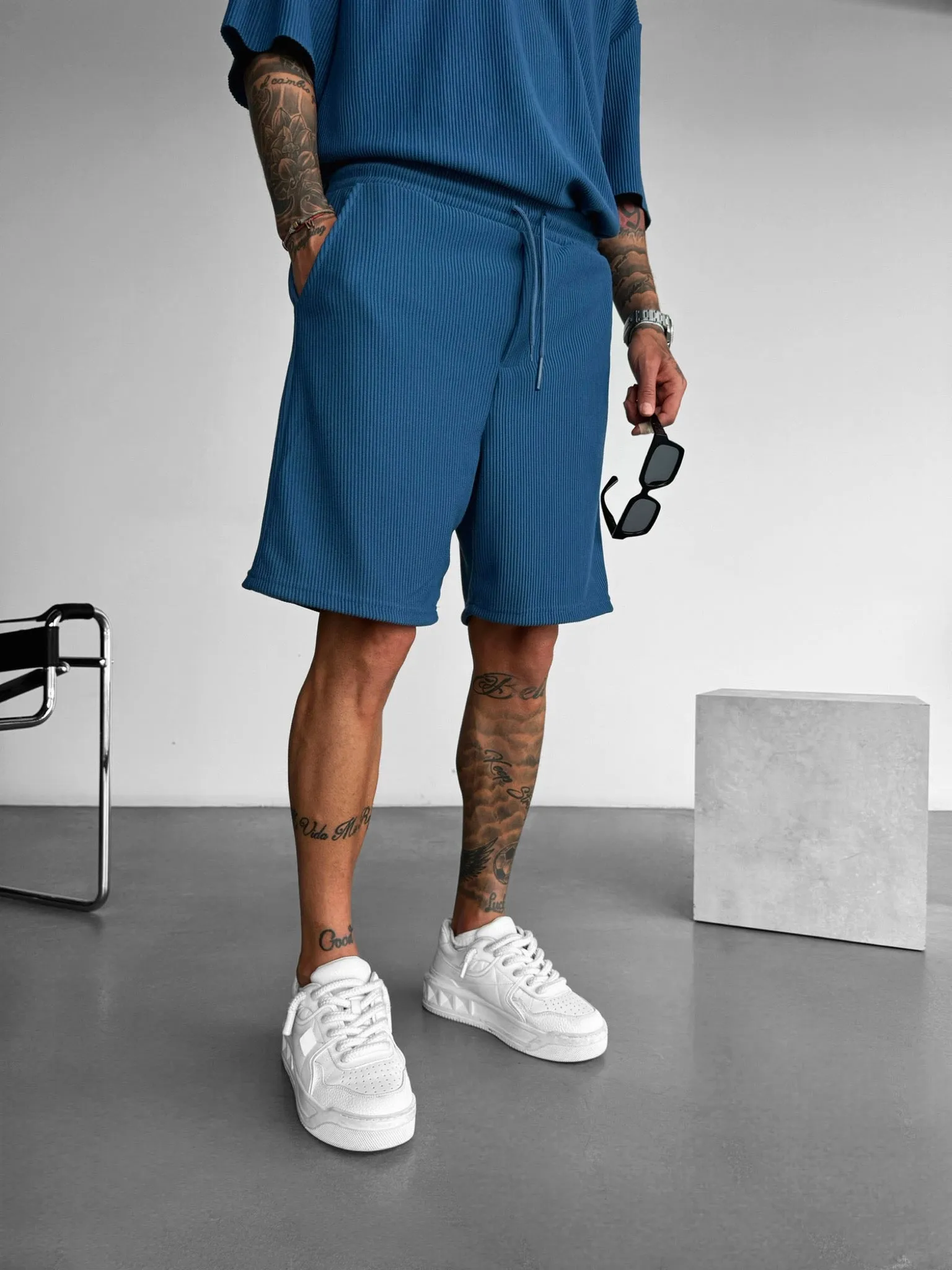 Loose Fit Cord Shorts - Indigo