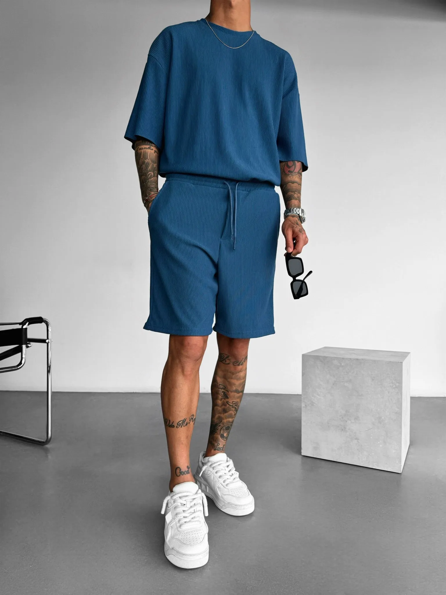 Loose Fit Cord Shorts - Indigo