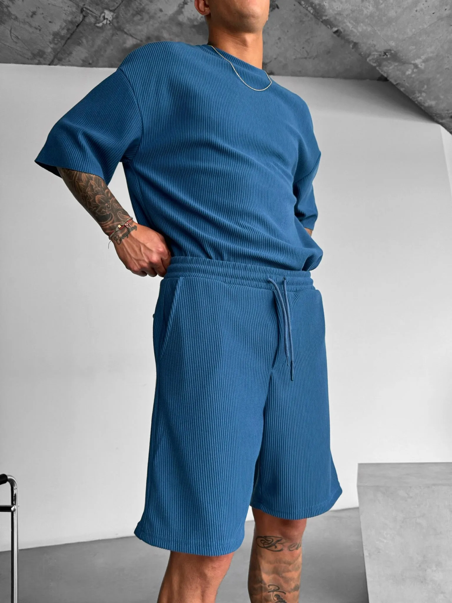 Loose Fit Cord Shorts - Indigo