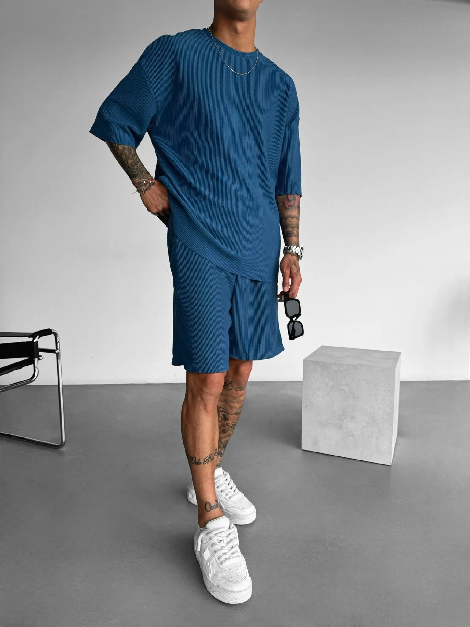 Loose Fit Cord Shorts - Indigo
