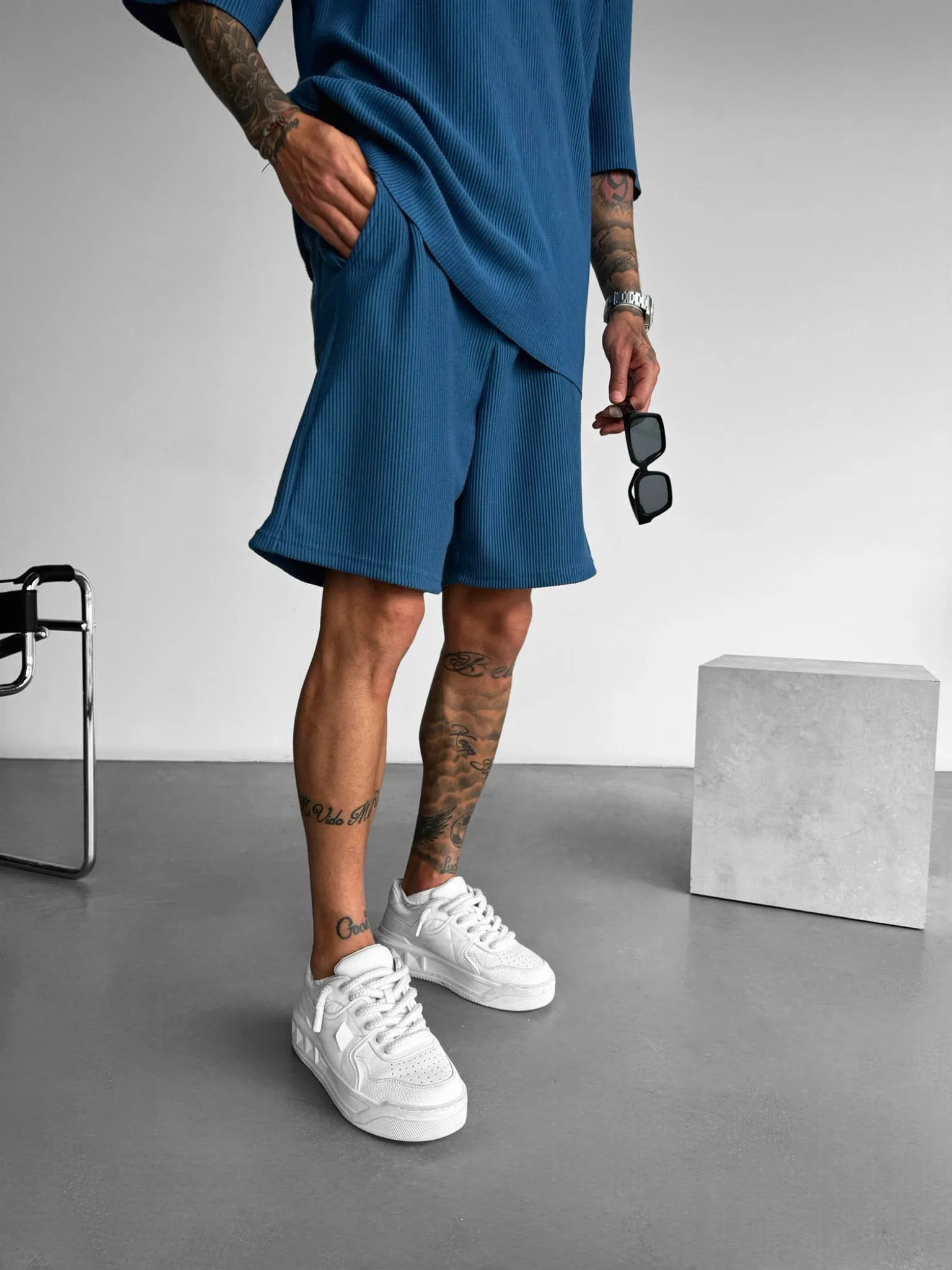 Loose Fit Cord Shorts - Indigo