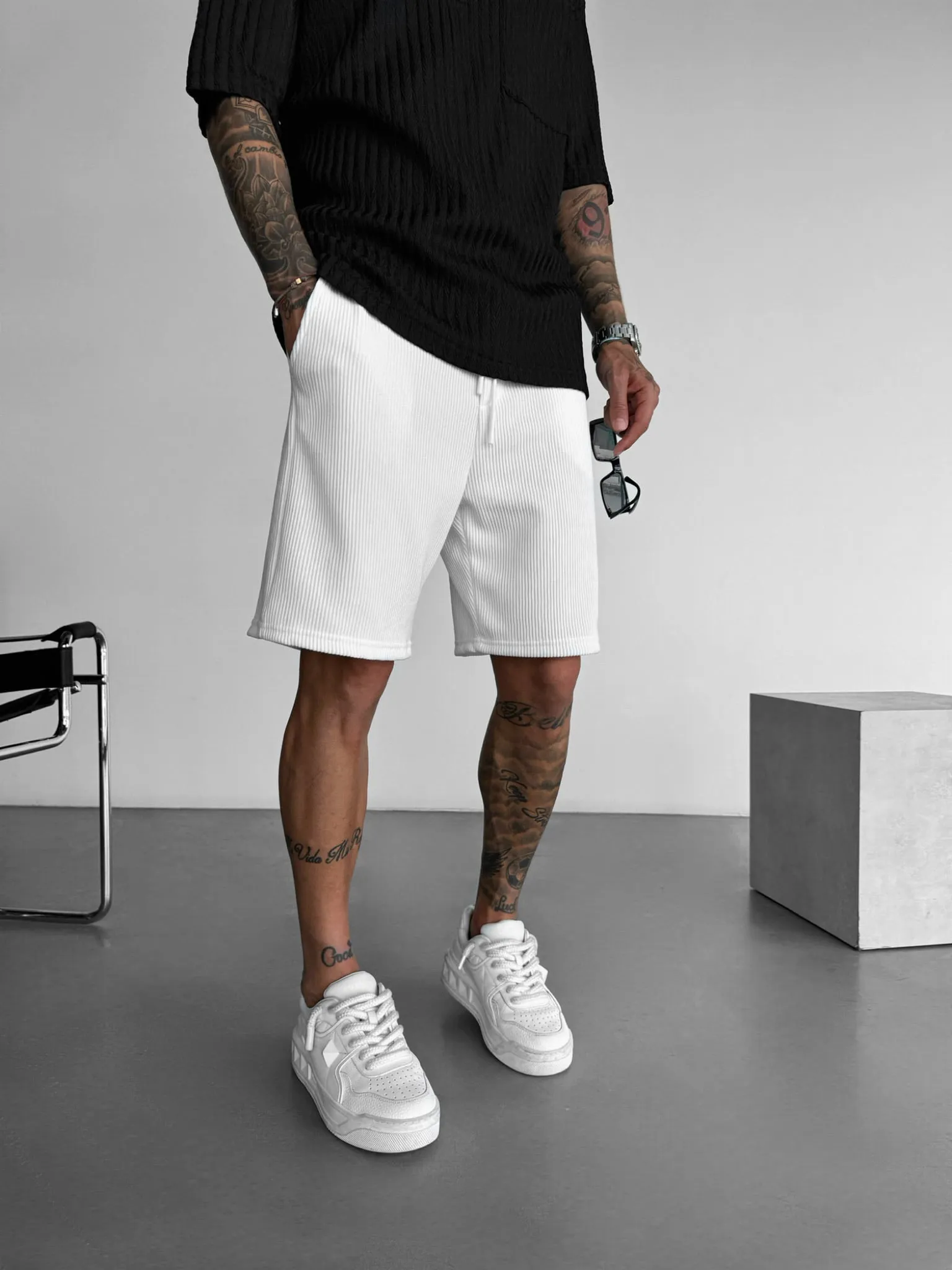 Loose Fit Cord Shorts - White