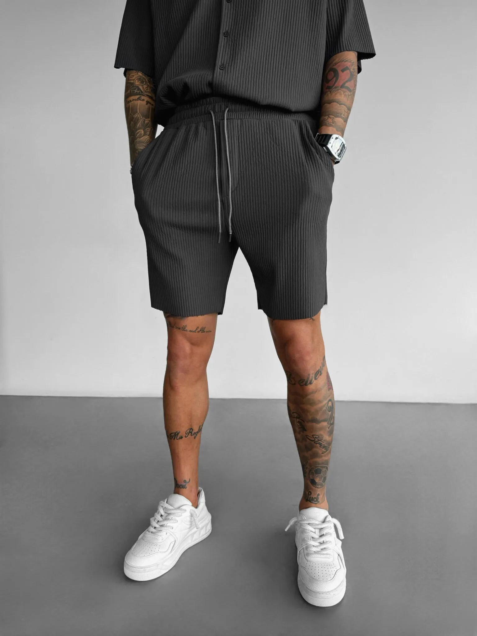 Loose Fit Ribbed Shorts - Anthracite