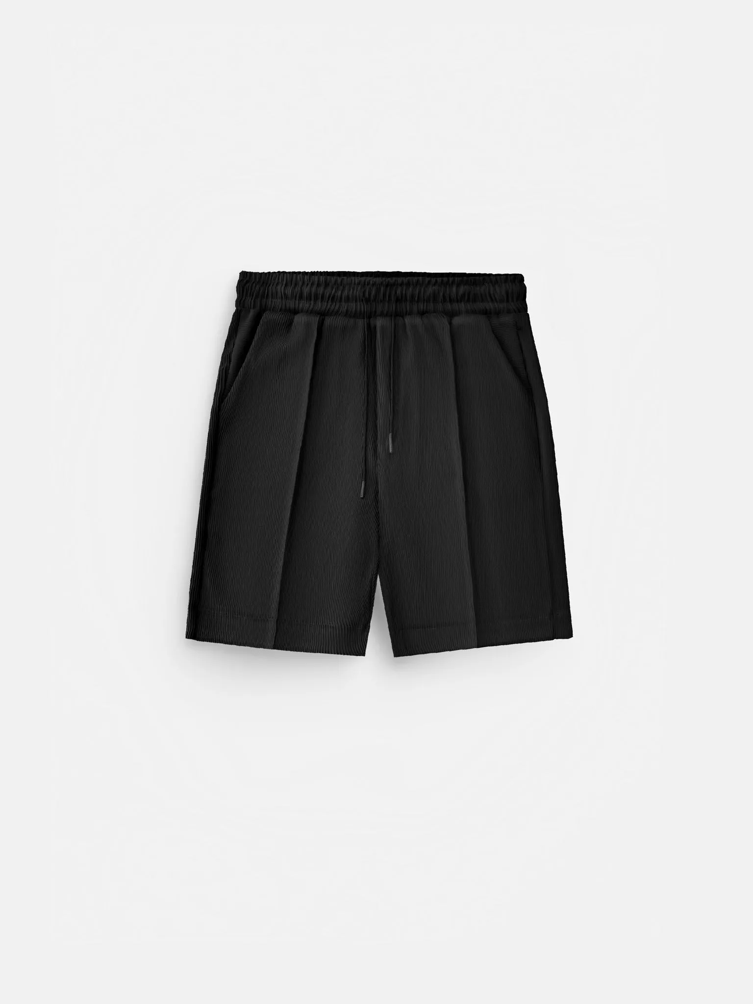 Loose Fit Textured Seam Shorts - Black