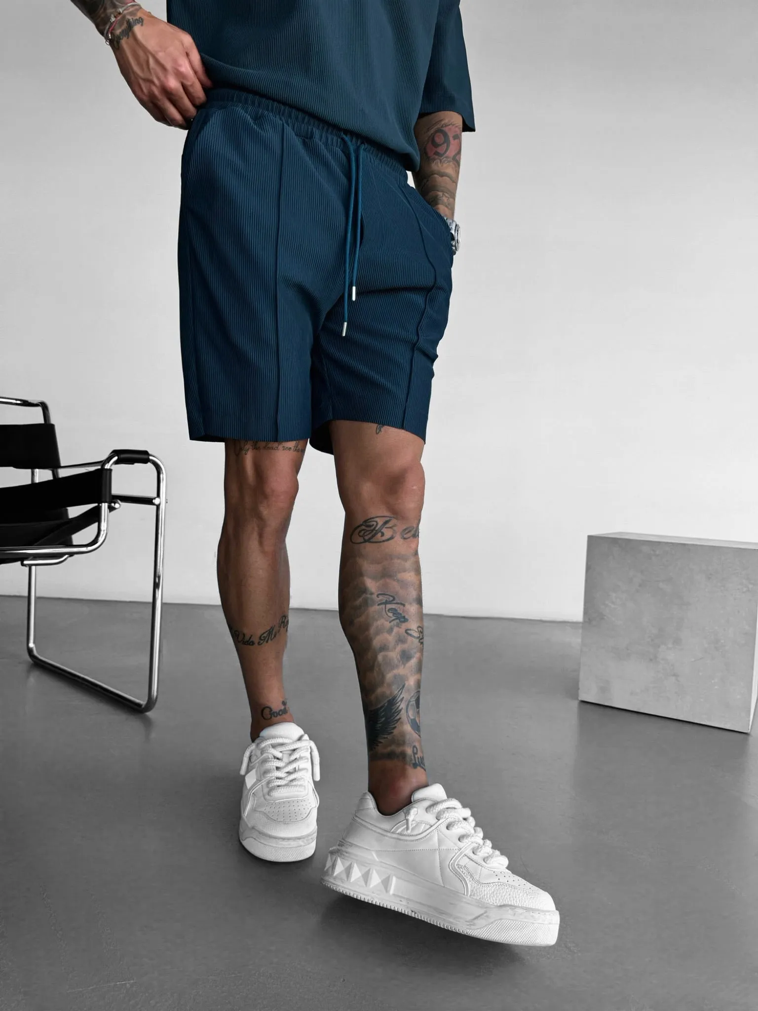 Loose Fit Textured Seam Shorts - Petrol