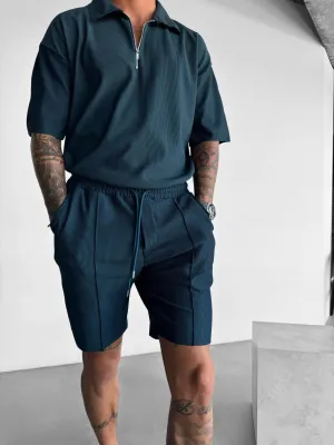 Loose Fit Textured Seam Shorts - Petrol