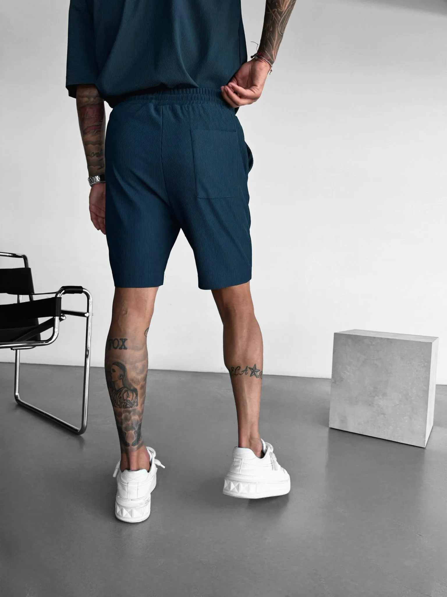 Loose Fit Textured Seam Shorts - Petrol