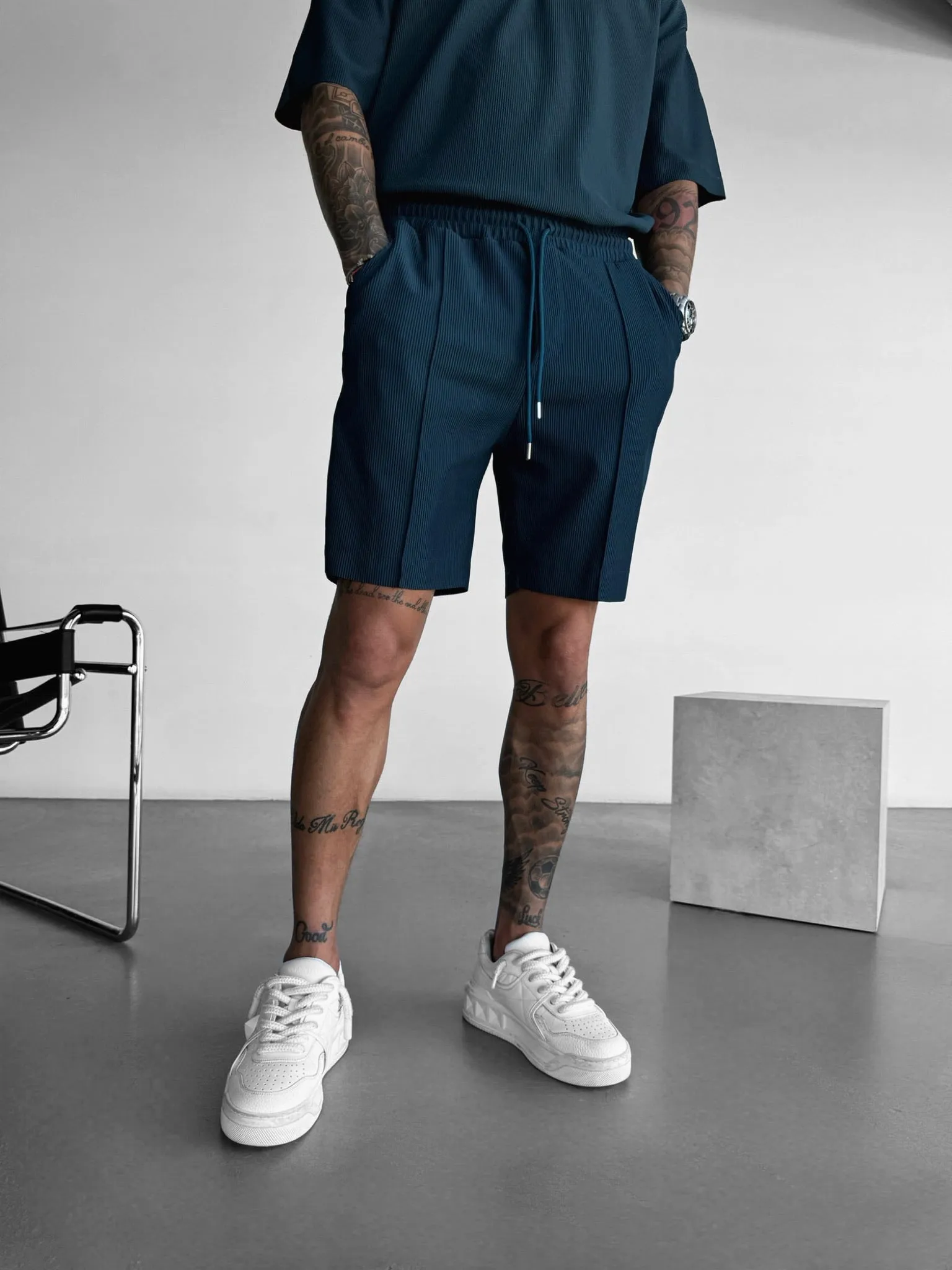 Loose Fit Textured Seam Shorts - Petrol