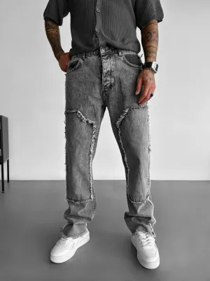 Loose Fit Torn Detail Jean - Light Grey