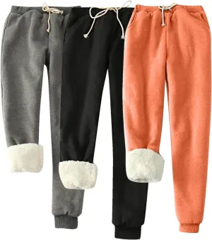 Lpmadey 3 Pack Womens Warm Fleece Sherpa Lined Sweatpants Drawstring Athletic Jogger Pant Trousers Plus Size Winter Pants