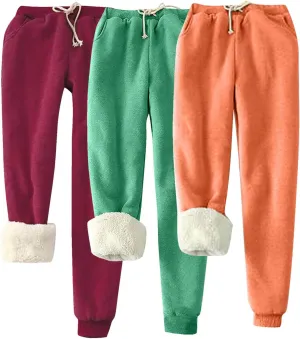 Lpmadey 3 Pack Womens Warm Fleece Sherpa Lined Sweatpants Drawstring Athletic Jogger Pant Trousers Plus Size Winter Pants