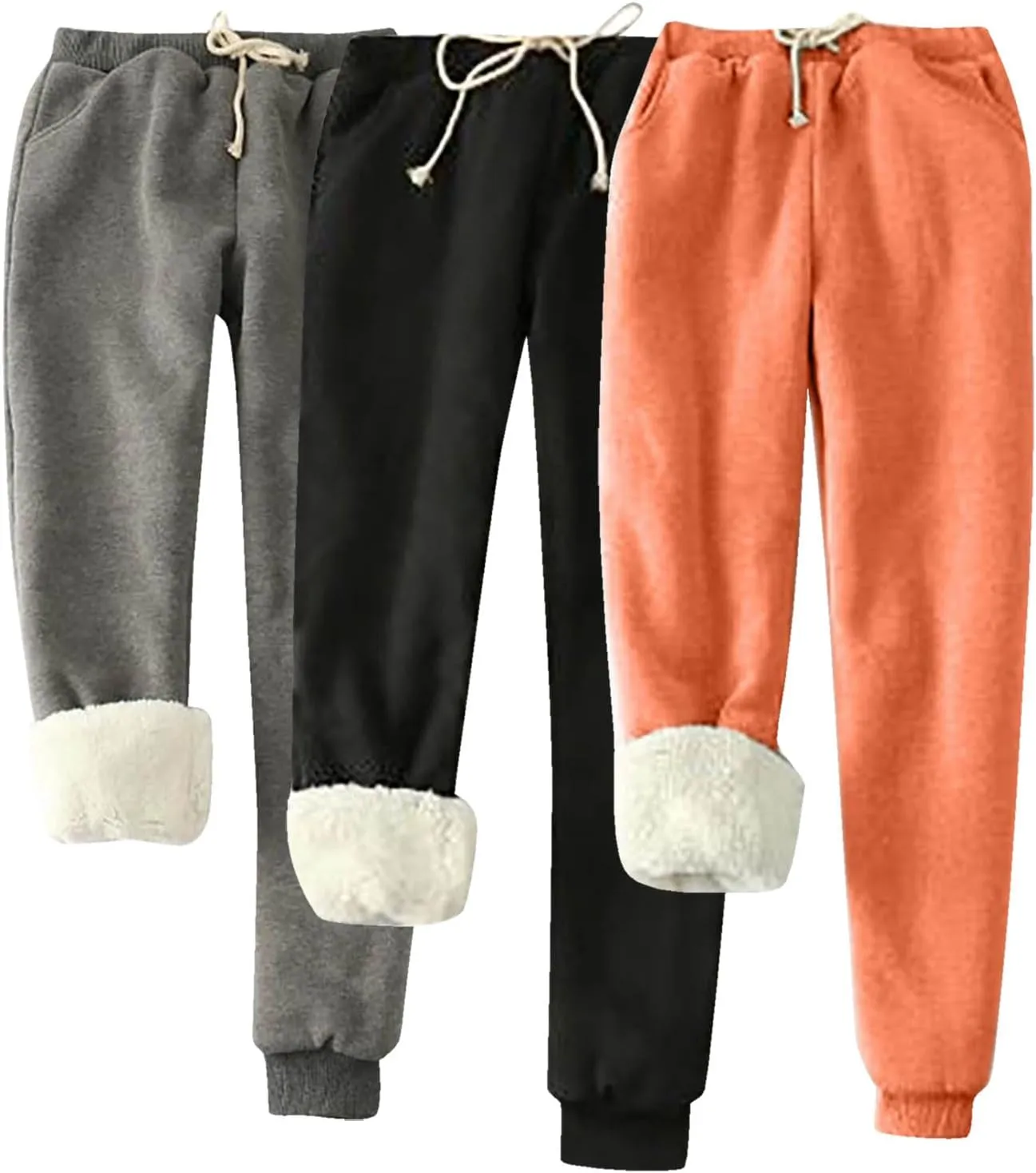 Lpmadey 3 Pack Womens Warm Fleece Sherpa Lined Sweatpants Drawstring Athletic Jogger Pant Trousers Plus Size Winter Pants