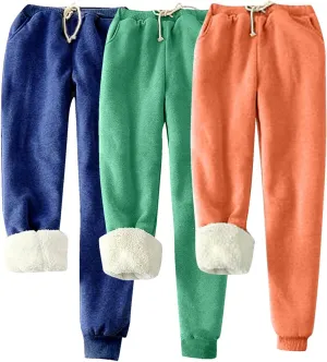 Lpmadey 3 Pack Womens Warm Fleece Sherpa Lined Sweatpants Drawstring Athletic Jogger Pant Trousers Tapered Lounge Yoga Pants