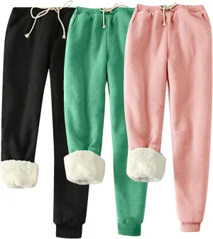 Lpmadey 3 Pack Womens Warm Fleece Sherpa Lined Sweatpants Drawstring Athletic Jogger Pant Trousers Tapered Lounge Yoga Pants