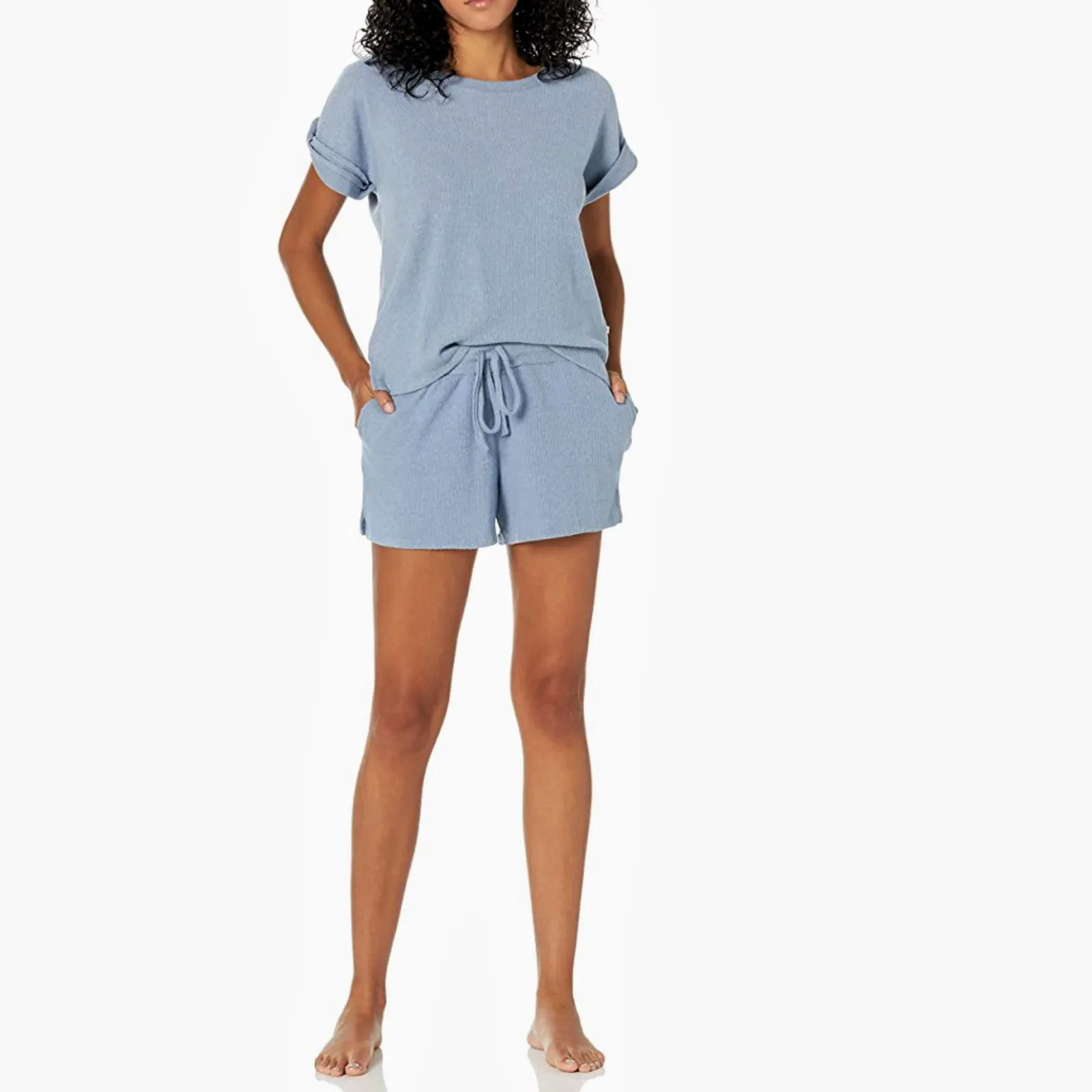 Lucky Brand Women's 2-Piece Ultra Soft Ribbed Hacci T-Shirt and Shorts Lounge PJ Set