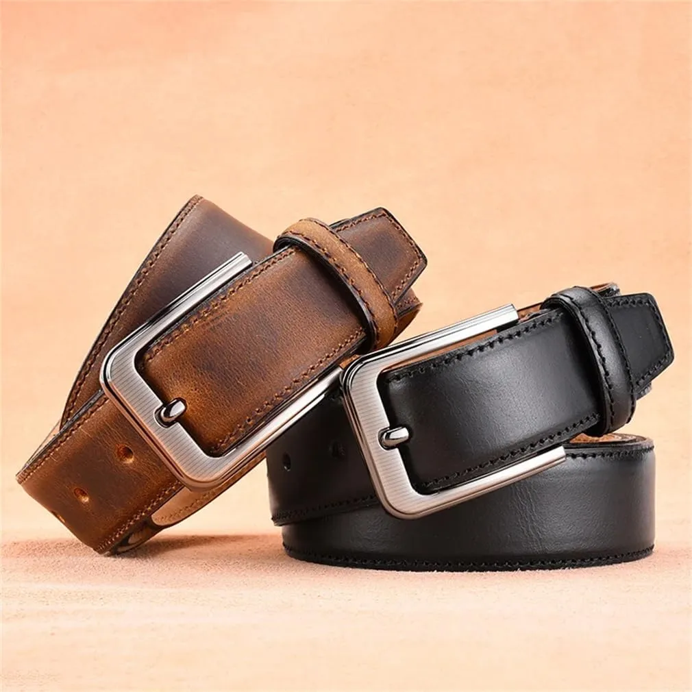Luxury Men Cowhide Belt Vintage Genuine Leather Waist Belt Buckle Leather Strap Belt