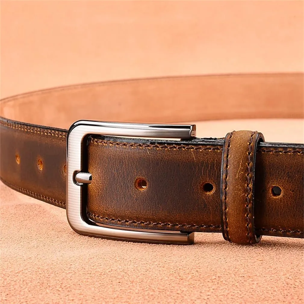 Luxury Men Cowhide Belt Vintage Genuine Leather Waist Belt Buckle Leather Strap Belt