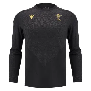 Macron Wales WRU 24/25 6NT Poly Training LS Rugby Shirt Black