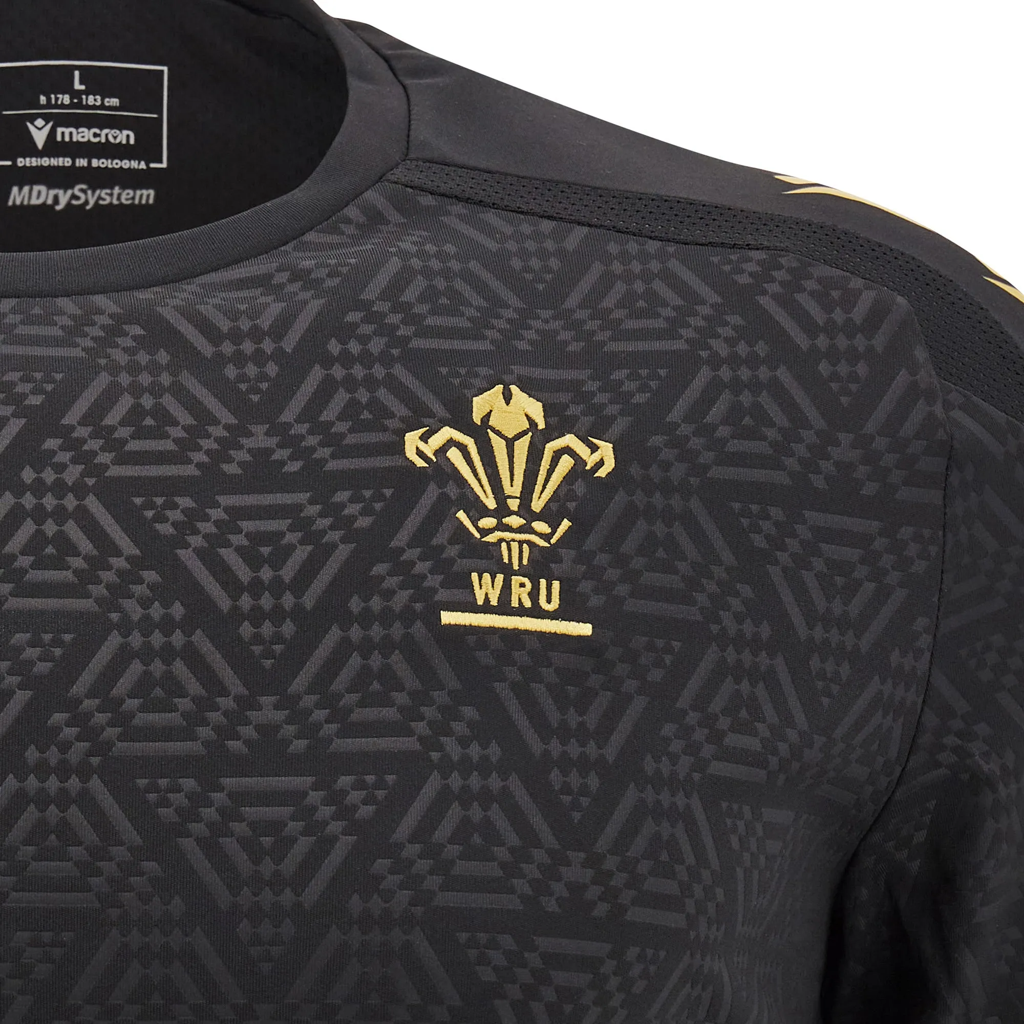 Macron Wales WRU 24/25 6NT Poly Training LS Rugby Shirt Black