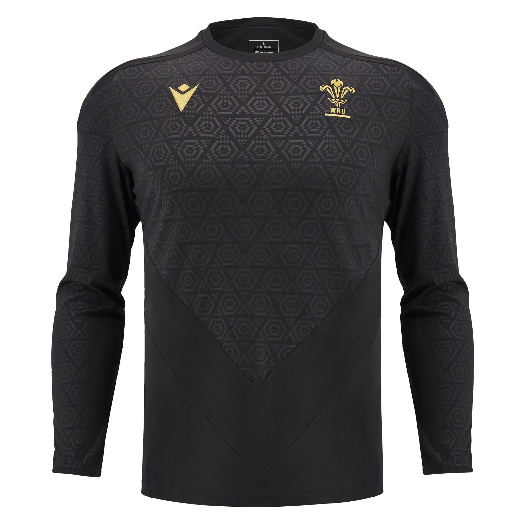 Macron Wales WRU 24/25 6NT Poly Training LS Rugby Shirt Black