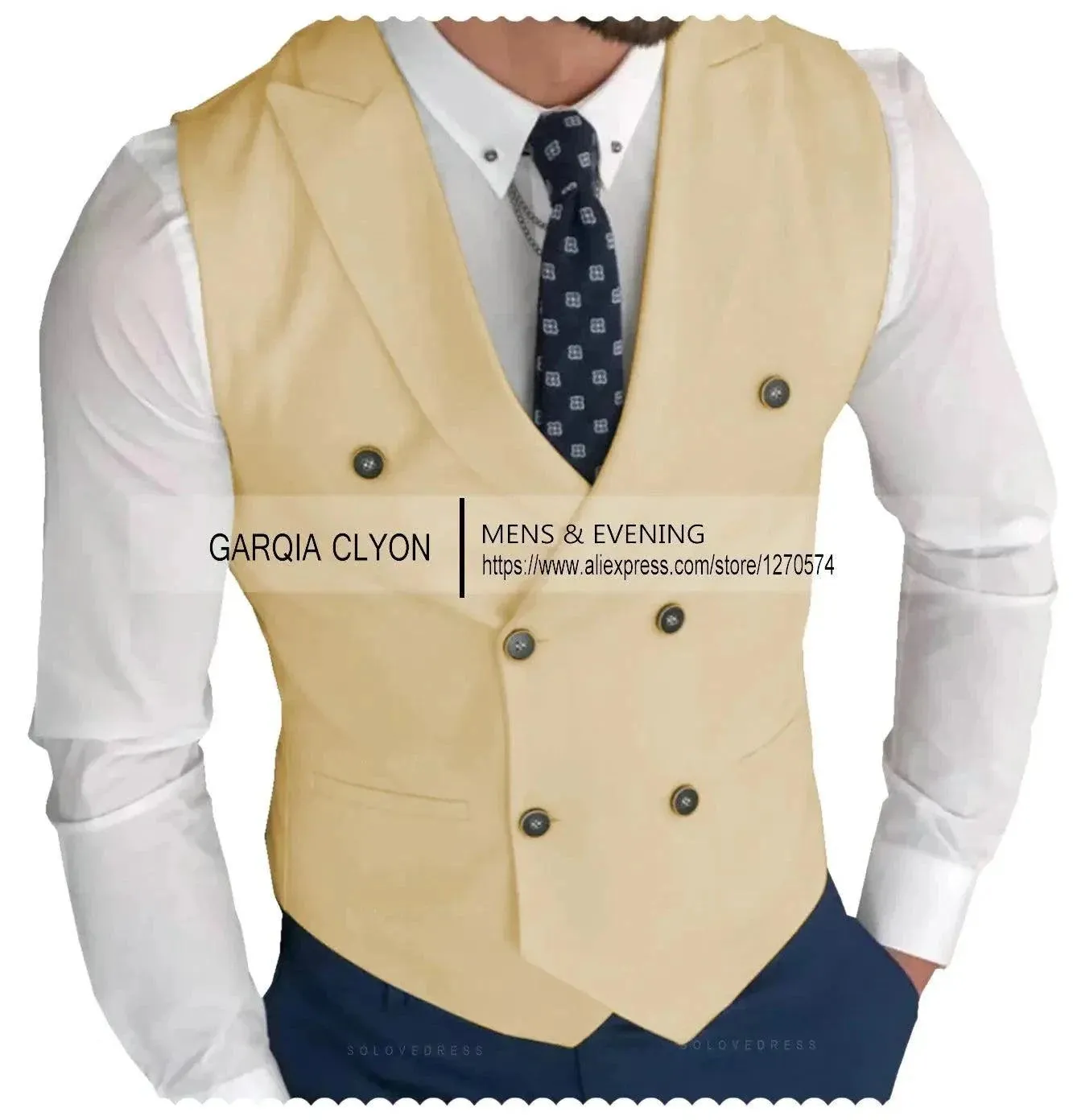 MadrekSTYLE-Classic Double Breasted Suit Vest White Notch Lapel Waistcoat