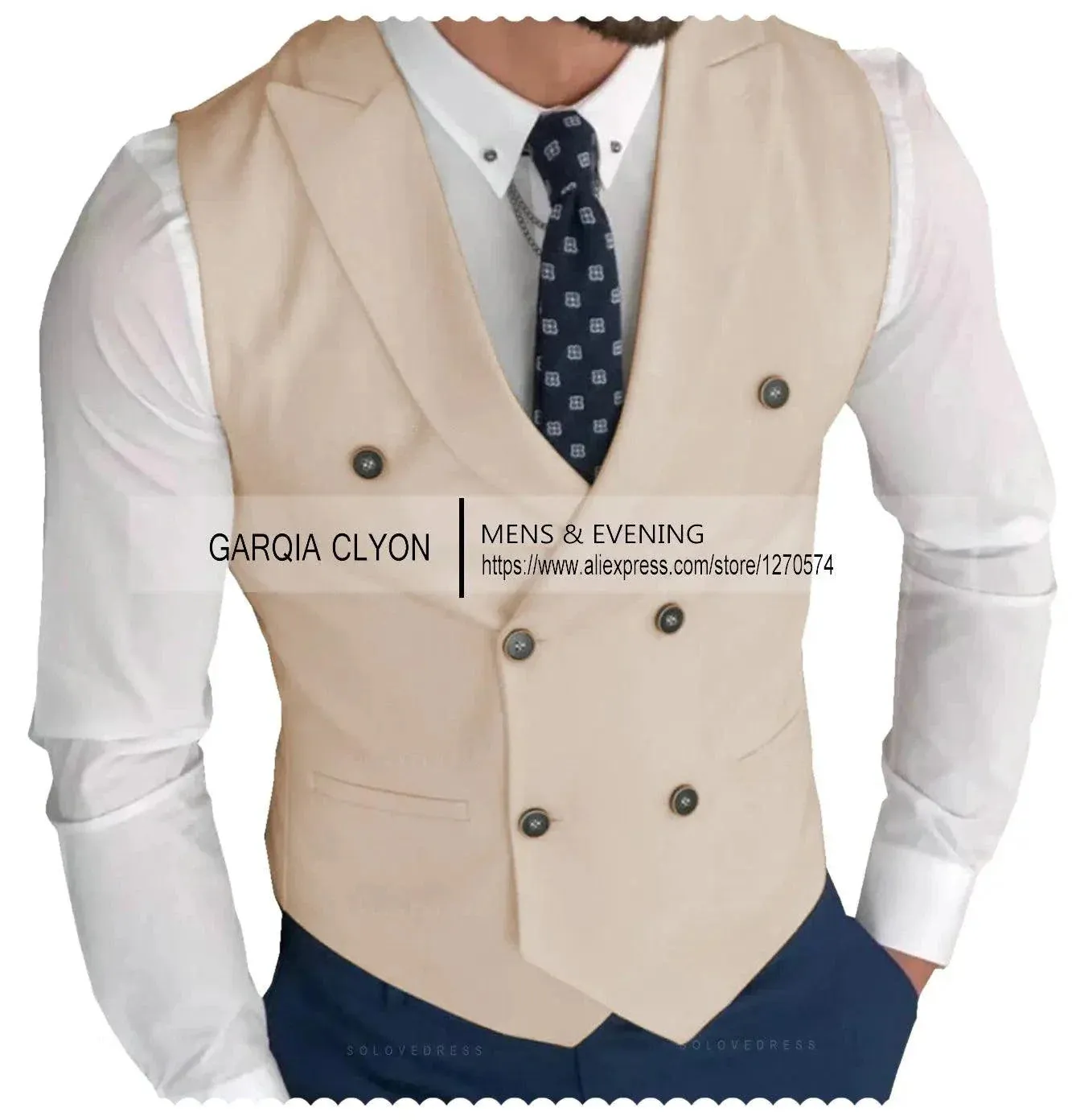 MadrekSTYLE-Classic Double Breasted Suit Vest White Notch Lapel Waistcoat