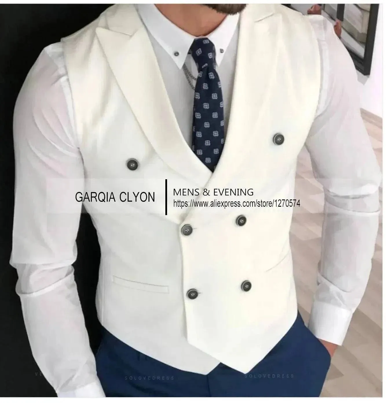 MadrekSTYLE-Classic Double Breasted Suit Vest White Notch Lapel Waistcoat