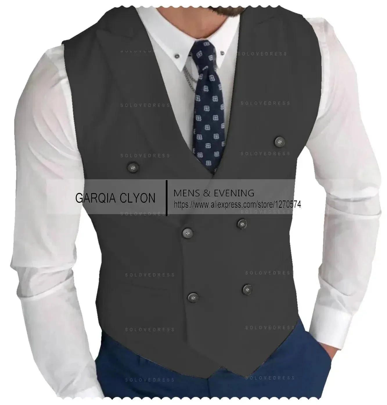 MadrekSTYLE-Classic Double Breasted Suit Vest White Notch Lapel Waistcoat