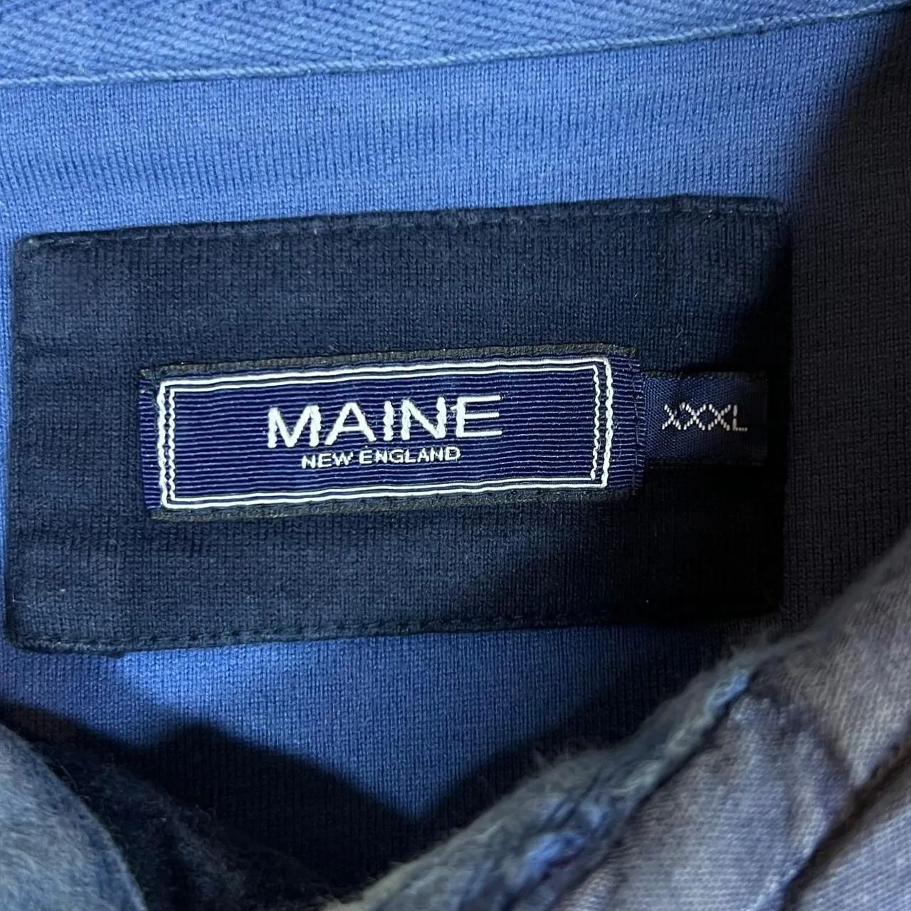MAINE New England Denim Collared Colour Block Striped Long Sleeve Polo Shirt